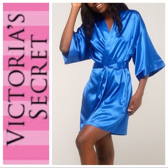 VINTAGE VICTORIAS SECRET BLUE SATIN ROBE OSFM - Picture 1 of 12